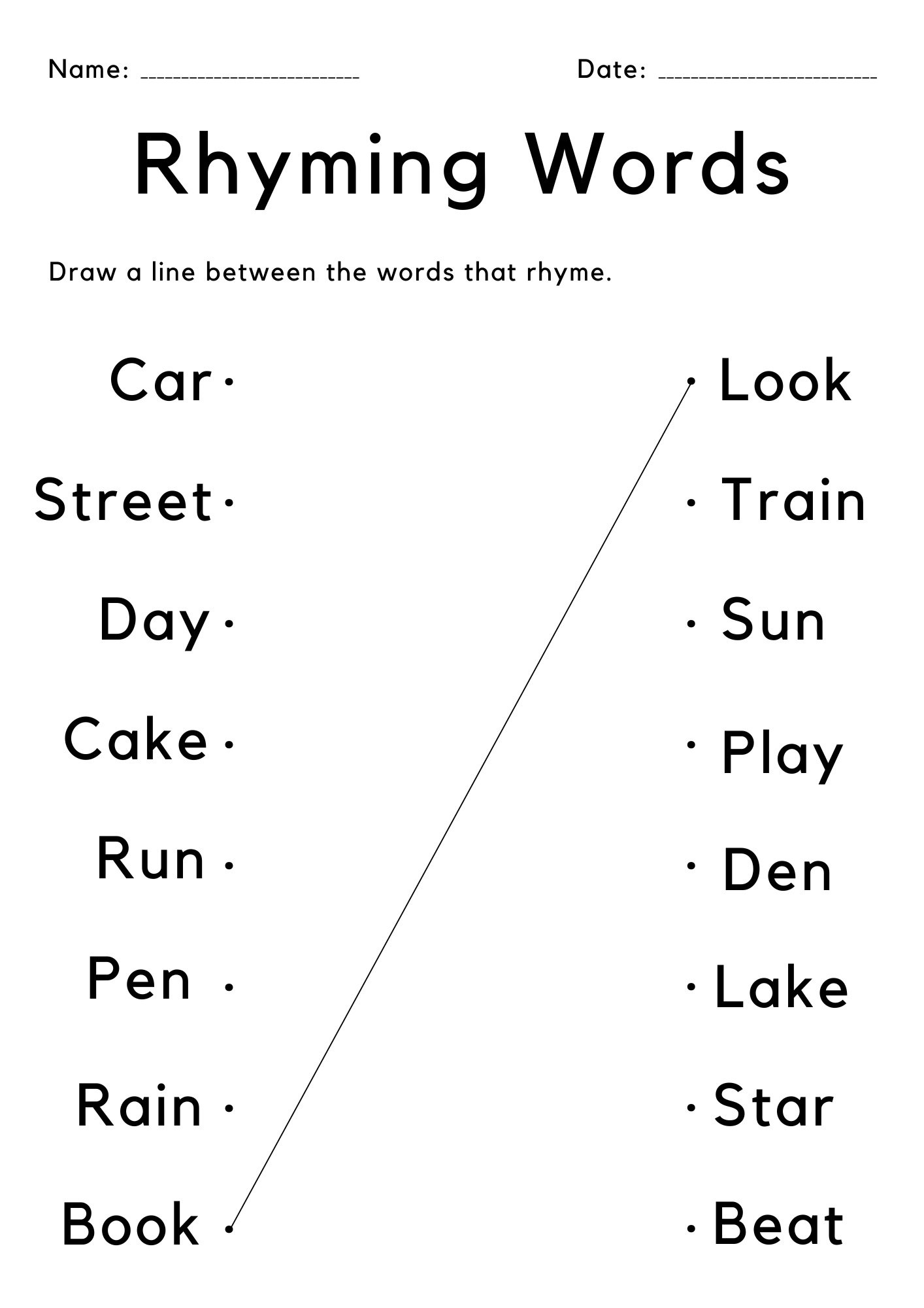 Kindergarten Worksheets Words That Rhyme
