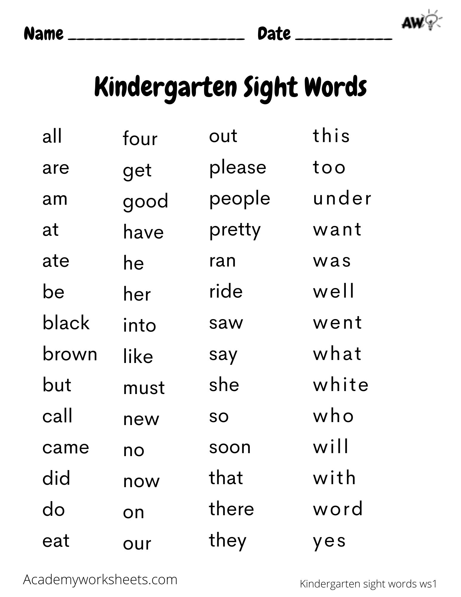 Kindergarten Sight Words Academy Worksheets Kindergarten Sight Words Academy Worksheets