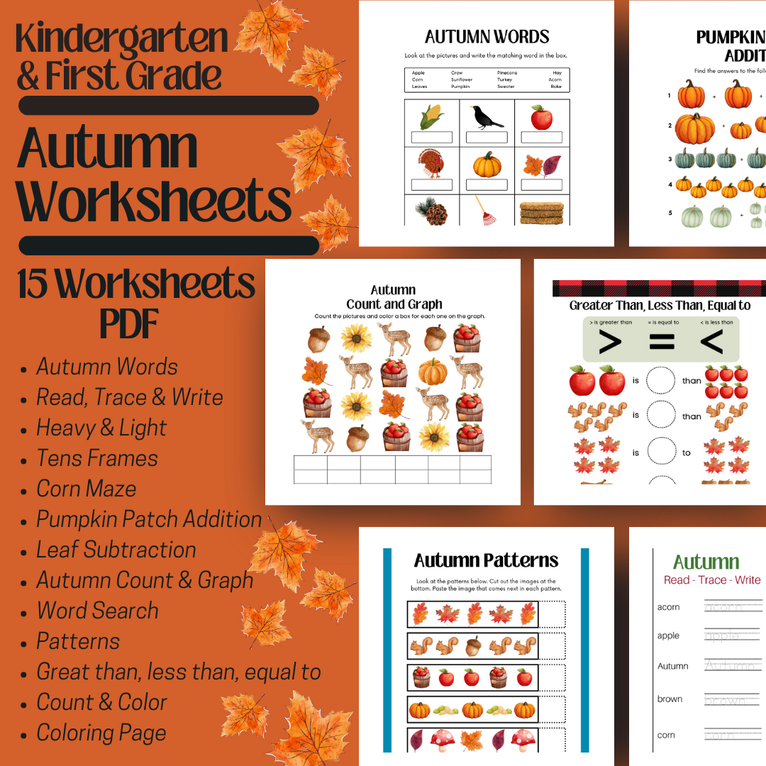Kindergarten U0026 First Grade Autumn Workbook Learning Homeschool Kindergarten U0026 First Grade Autumn Workbook Learning Homeschool