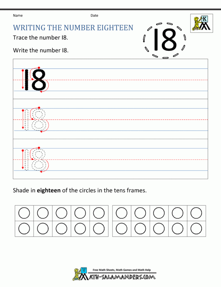 Kindergarten Writing Worksheets Numbers To 11 To 20