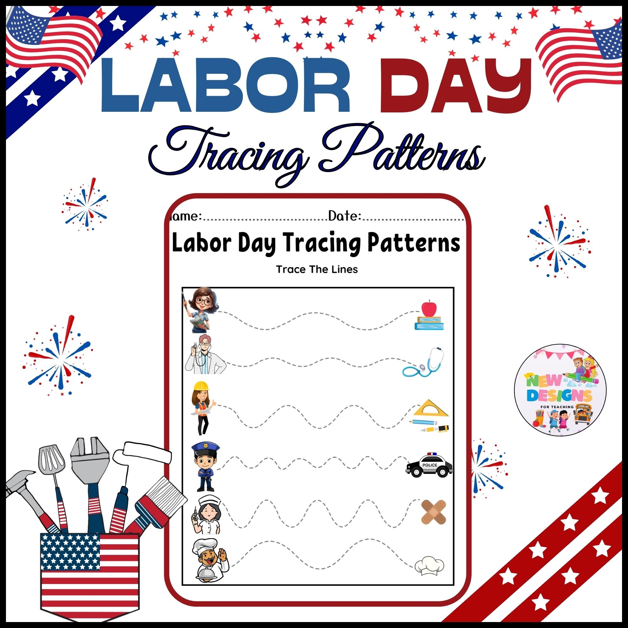 Labor Day Tracing Patterns Lines Printable Worksheets For Kids Made By Teachers