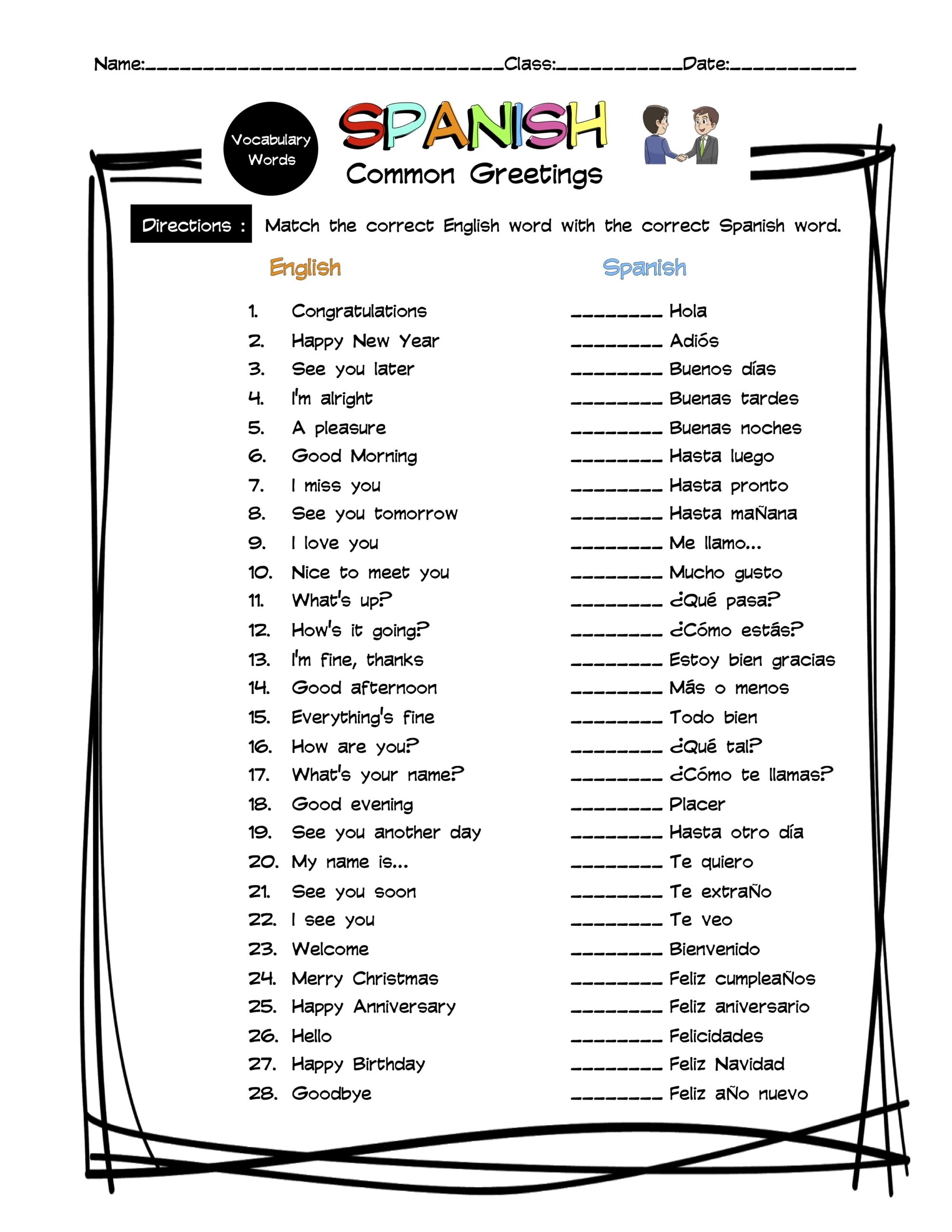 Learn Spanish Greetings PDF Digital Download For