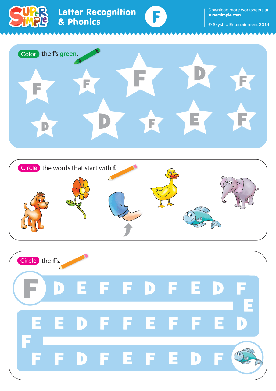 Letter Recognition U0026 Phonics Worksheet F Uppercase Super Simple