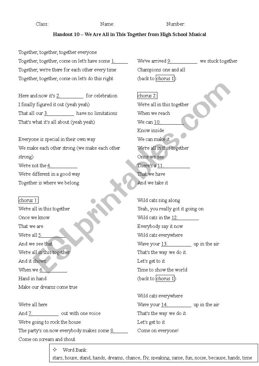 High School Reading Comprehension Worksheet Lyrics