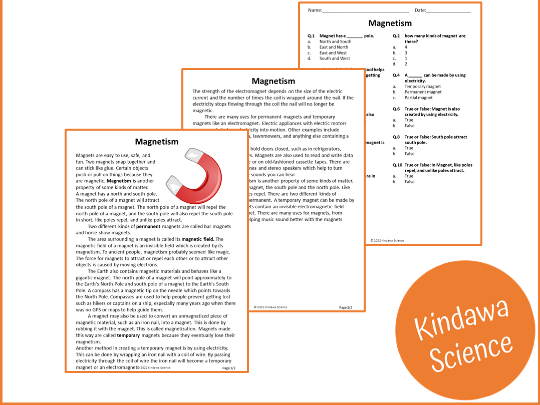 Magnetism Reading Comprehension Passage And Questions PDF Teaching Resources