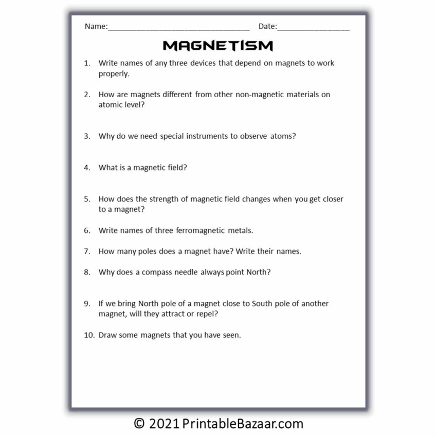 Magnetism Reading Comprehension Passage And Questions Worksheets Library
