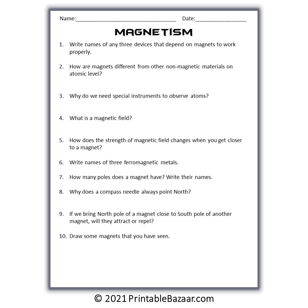 Magnetism Reading Comprehension Passage And Questions Worksheets Library