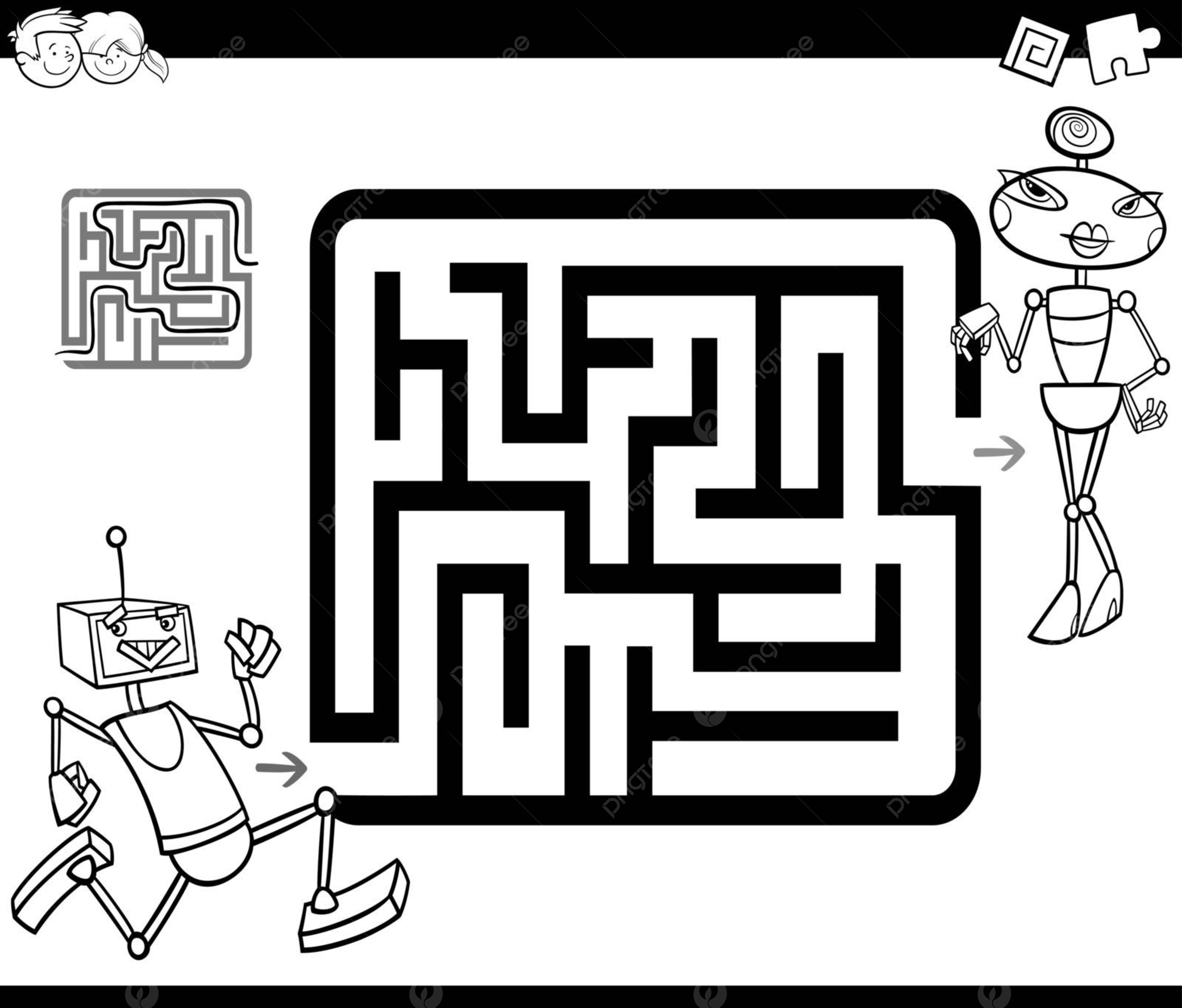 Maze With Robots Coloring Page Learning Female Worksheet Vector Maze With Robots Coloring Page Learning Female Worksheet Vector