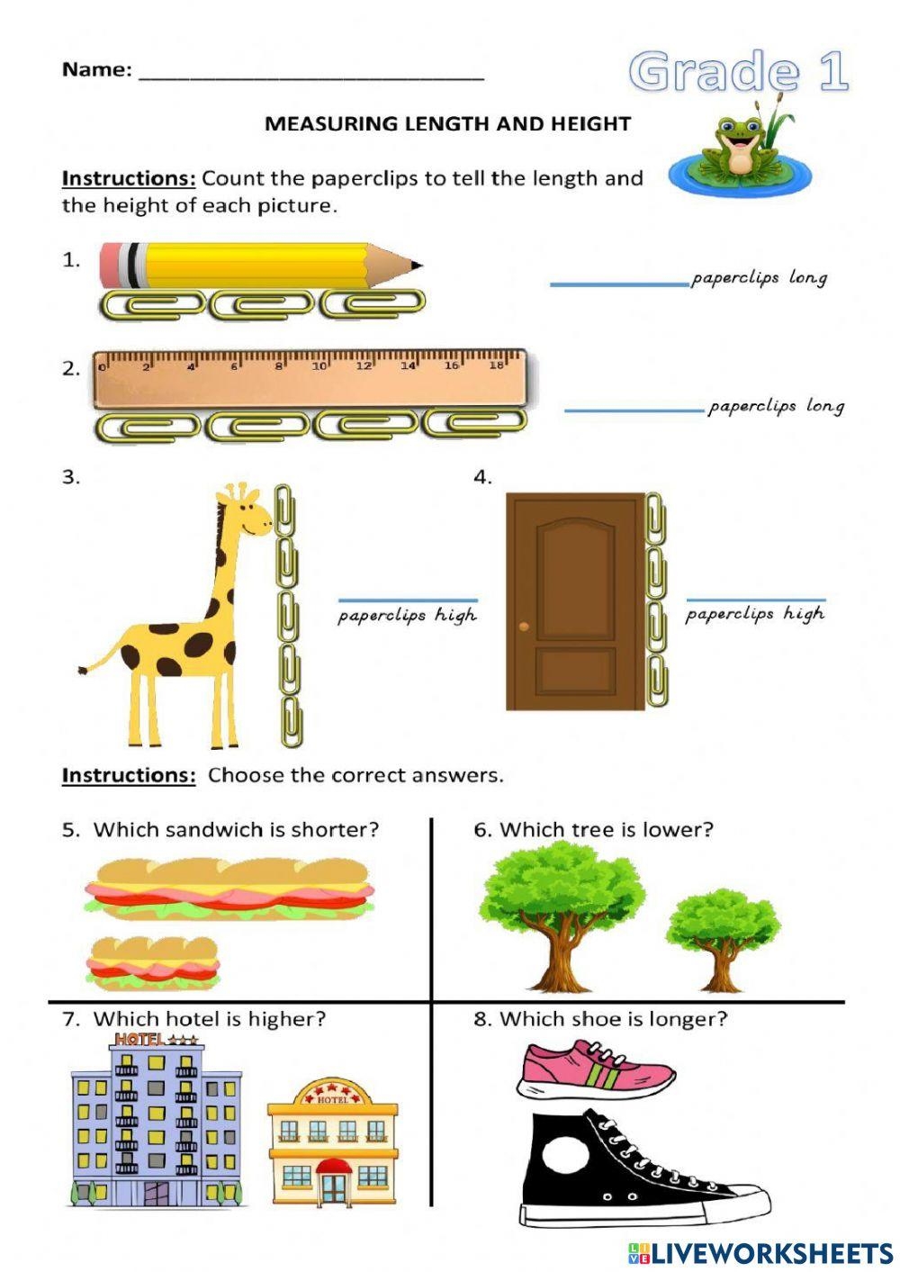 Measurement Worksheets Grade1 Free Printable