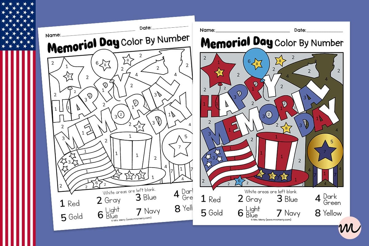 Memorial Day Color By Number FREE Printable Mrs Merry