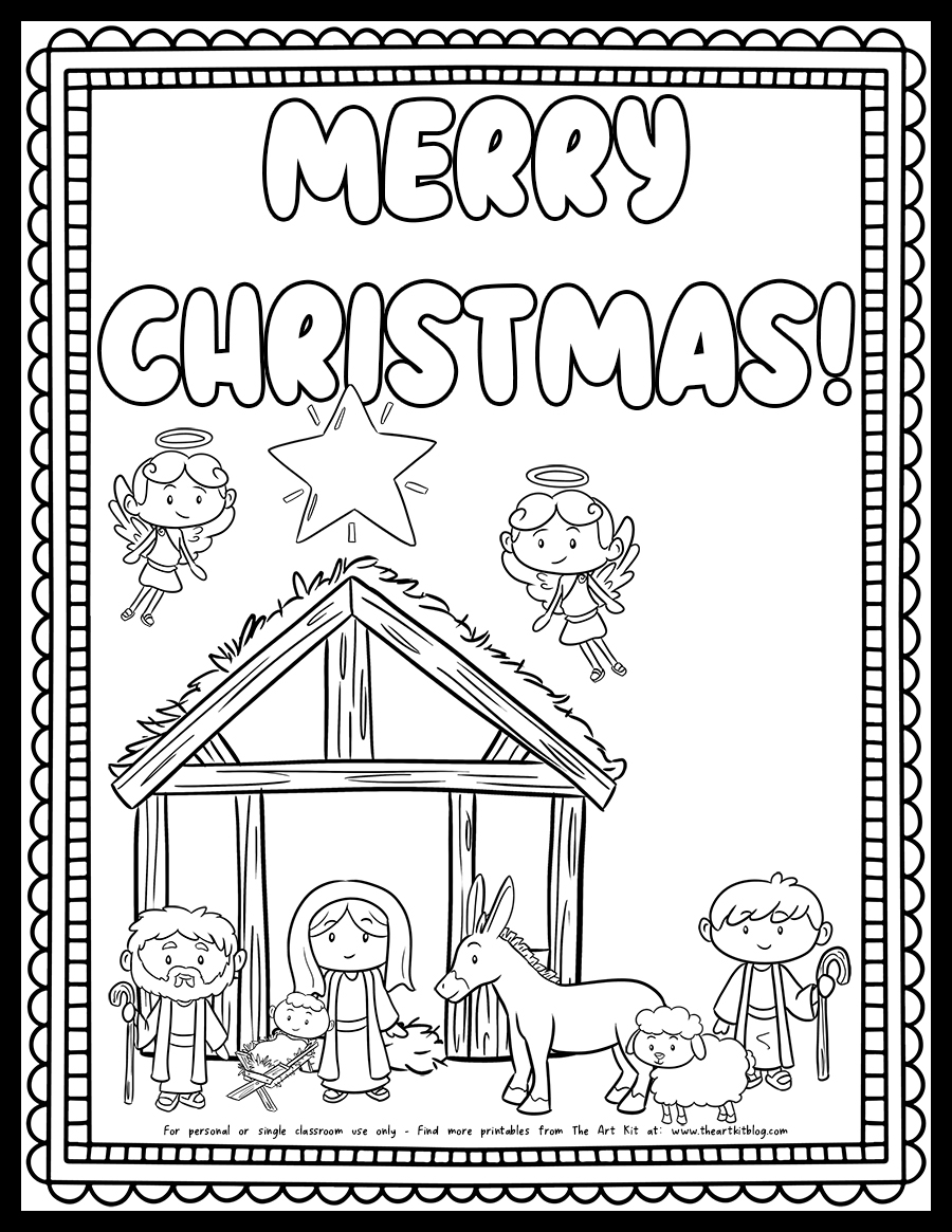 Merry Christmas Shepherd And Sheep Visiting Baby Jesus Coloring Page Free Printable The Art Kit Merry Christmas Shepherd And Sheep Visiting Baby Jesus Coloring Page Free Printable The Art Kit