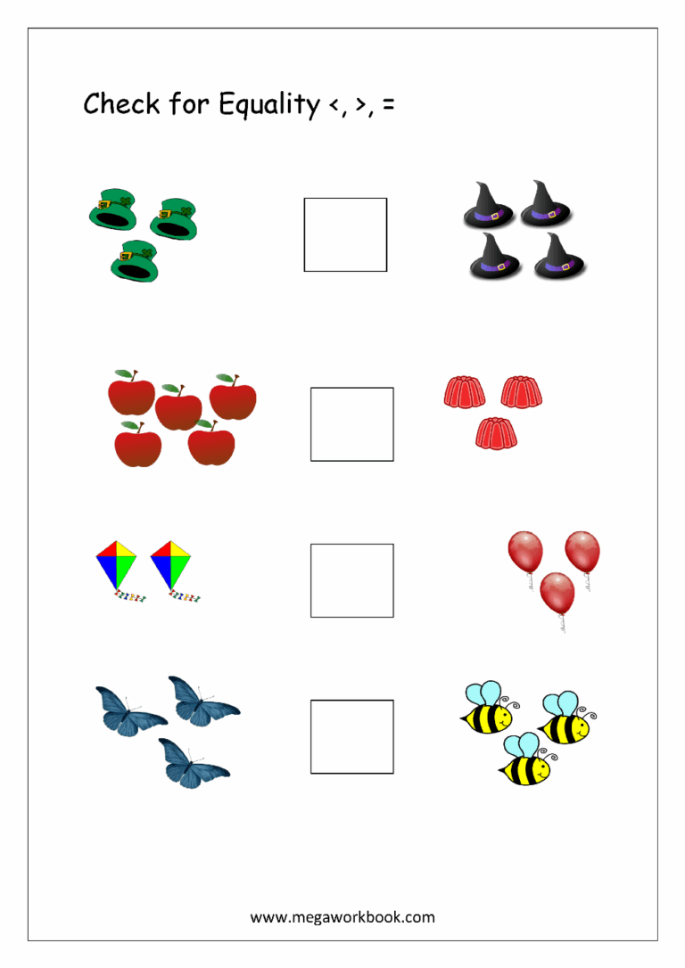 More And Less Worksheets Greater Than Less Than Worksheets For Preschool Kindergarten MegaWorkbook