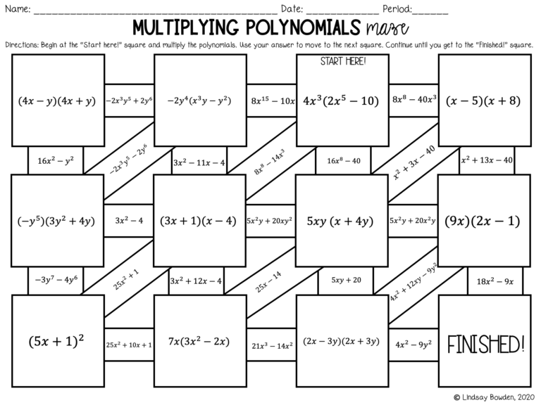 Multiplying Polynomials Digital Maze Lindsay Bowden Worksheets Library