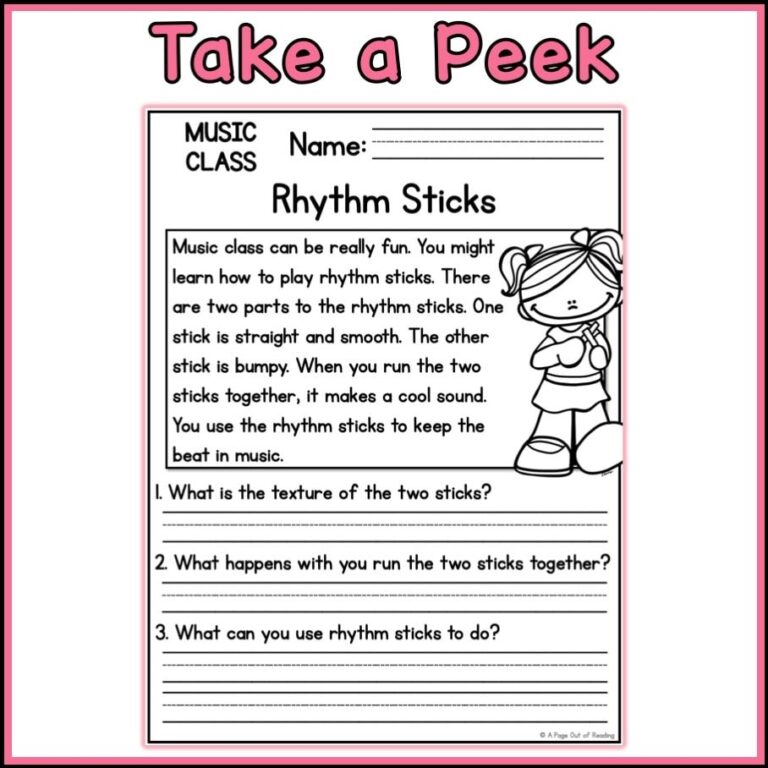 Music Class Reading Comprehension Passages And Questions Back To School Science Printable Worksheets Etsy