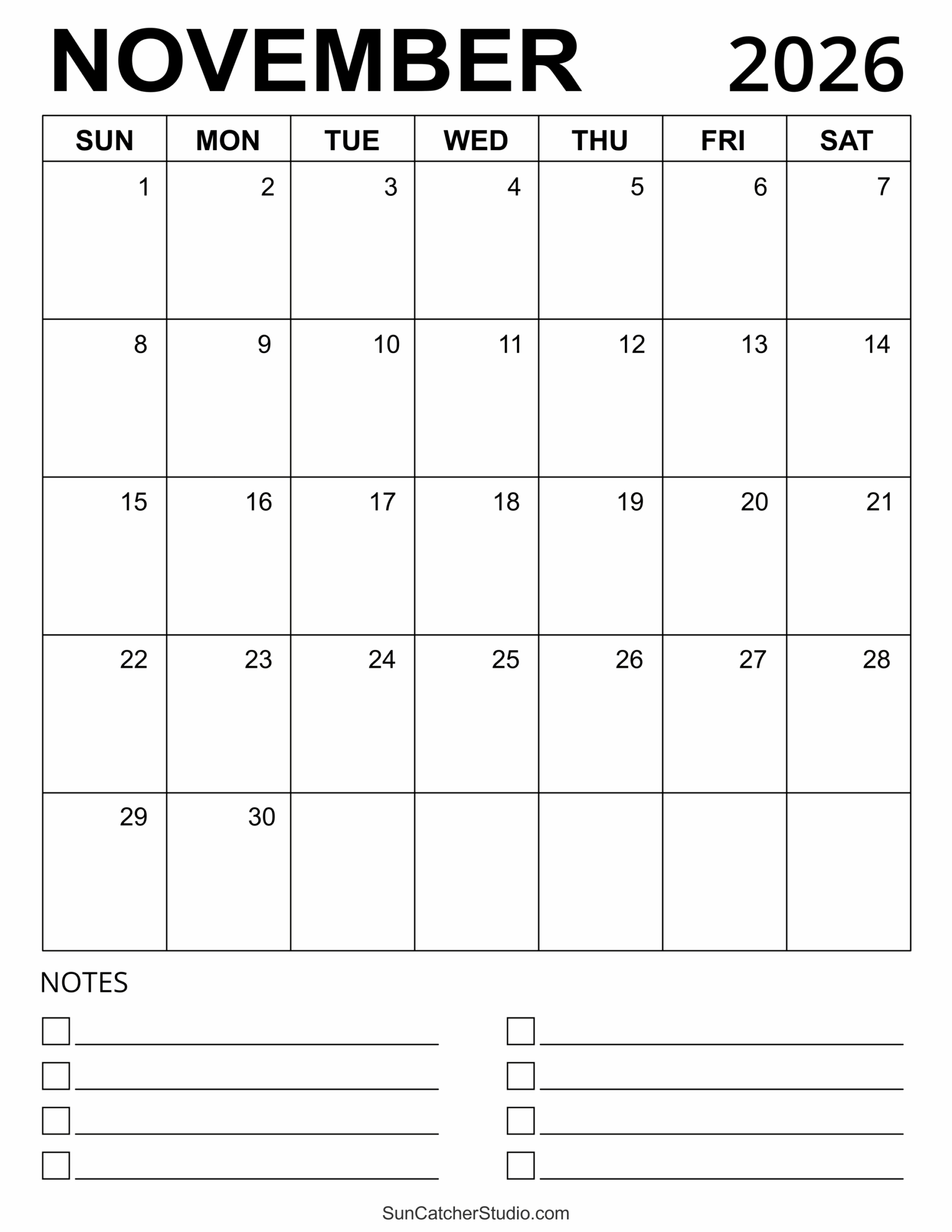 November 2026 Calendar Free Printable Free Printables 