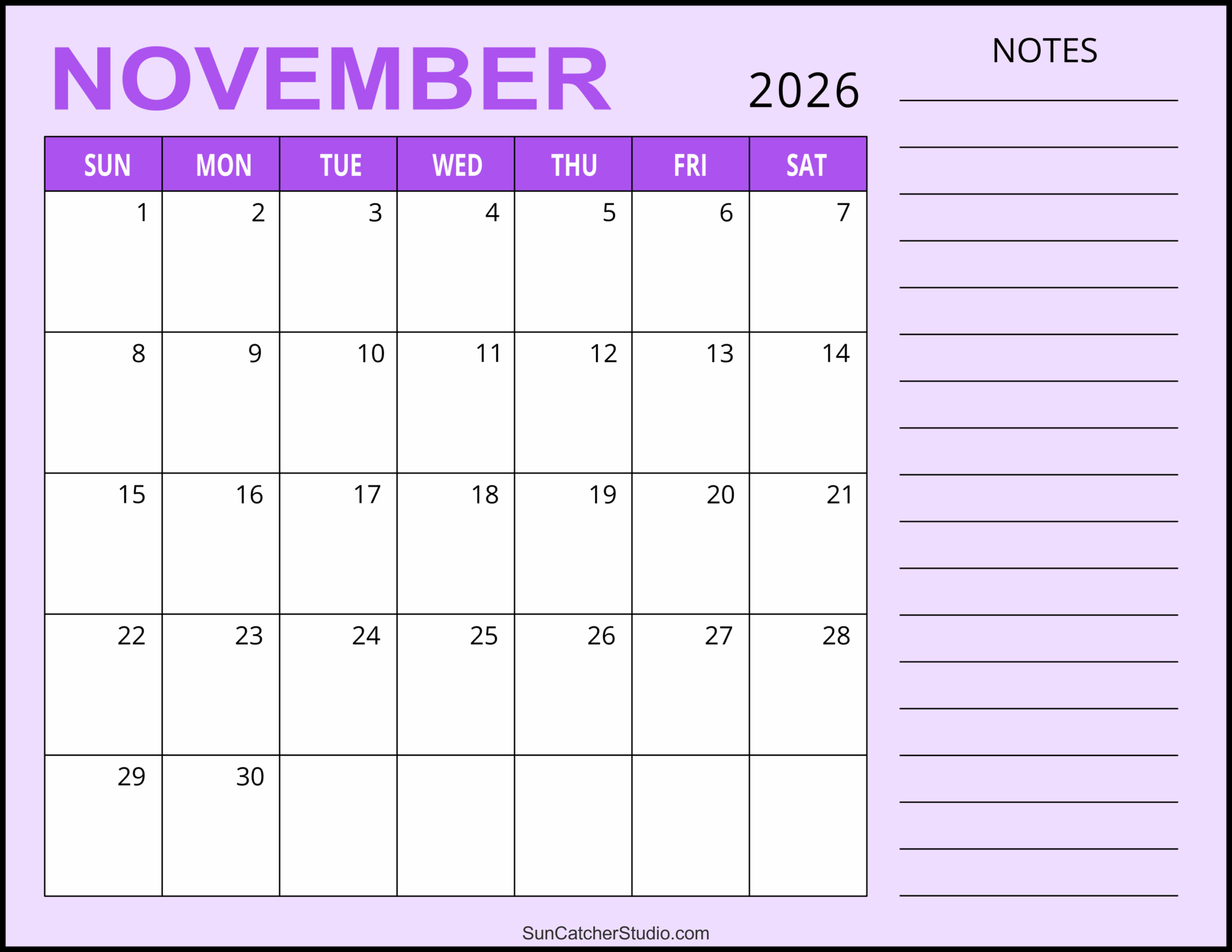 November 2026 Calendar Free Printable Free Printables 