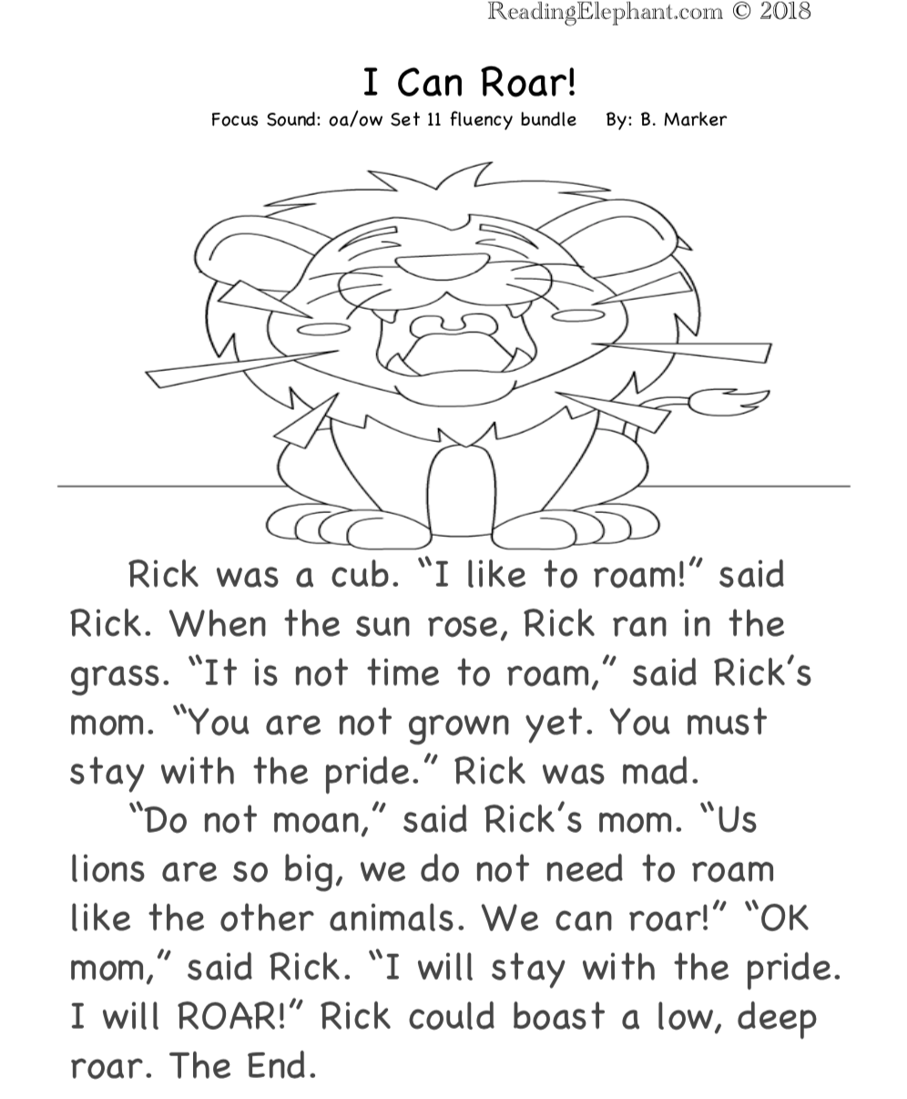 Oa And Ow Reading Passage FREE Reading Elephant