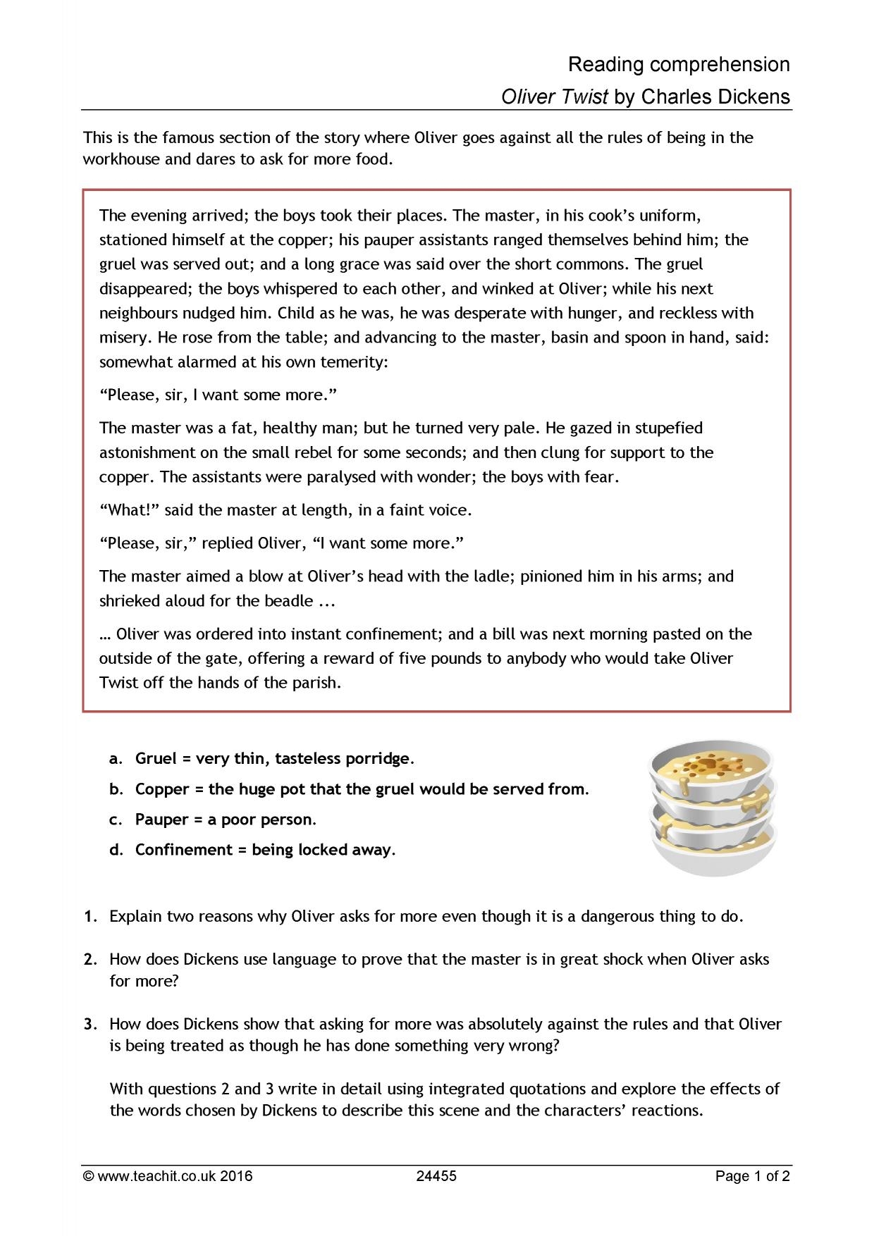 Oliver Twist Comprehension Questions KS3 English Teachit