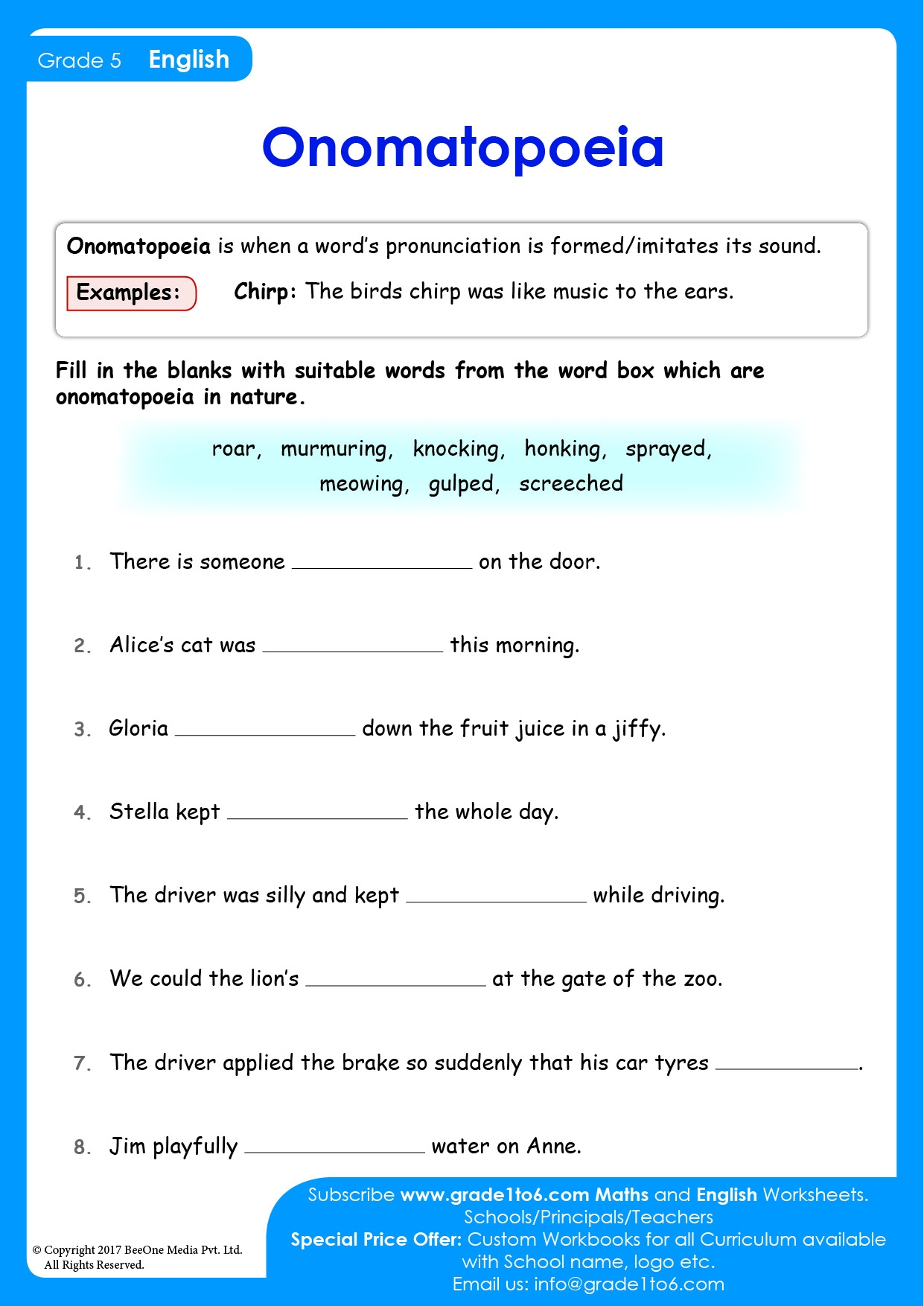 Free Printable Onomatopoeia Worksheets