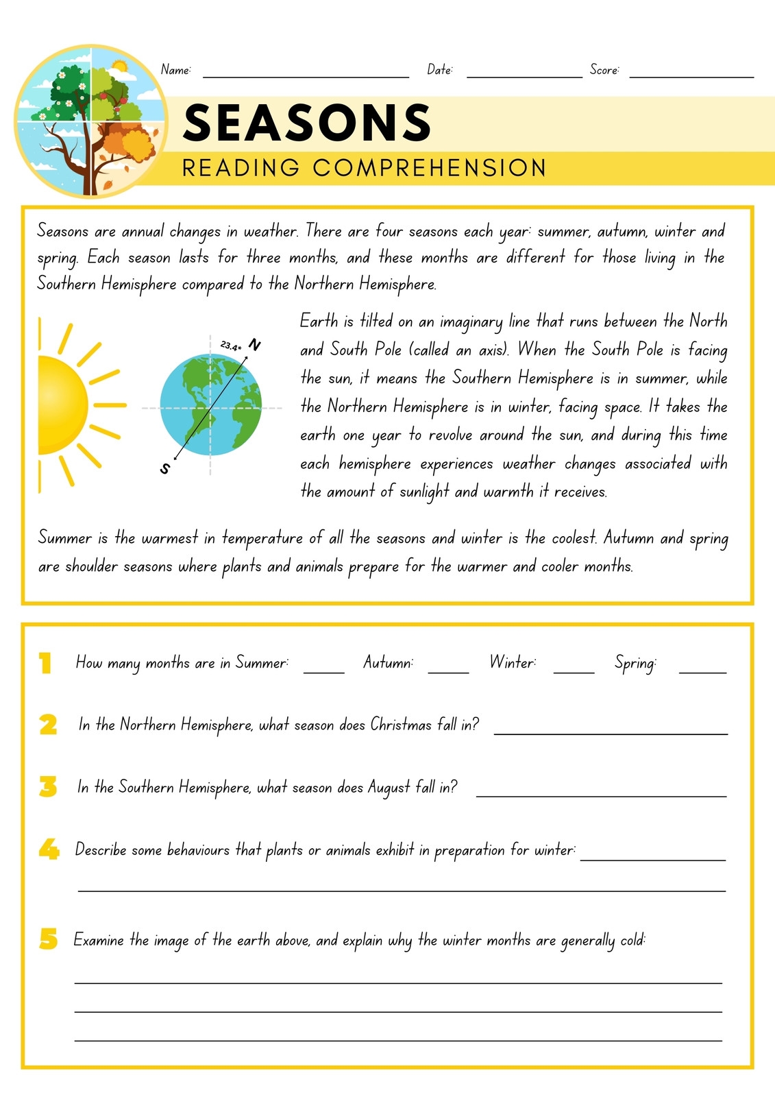 Free Weather Reading Comprehension Worksheets