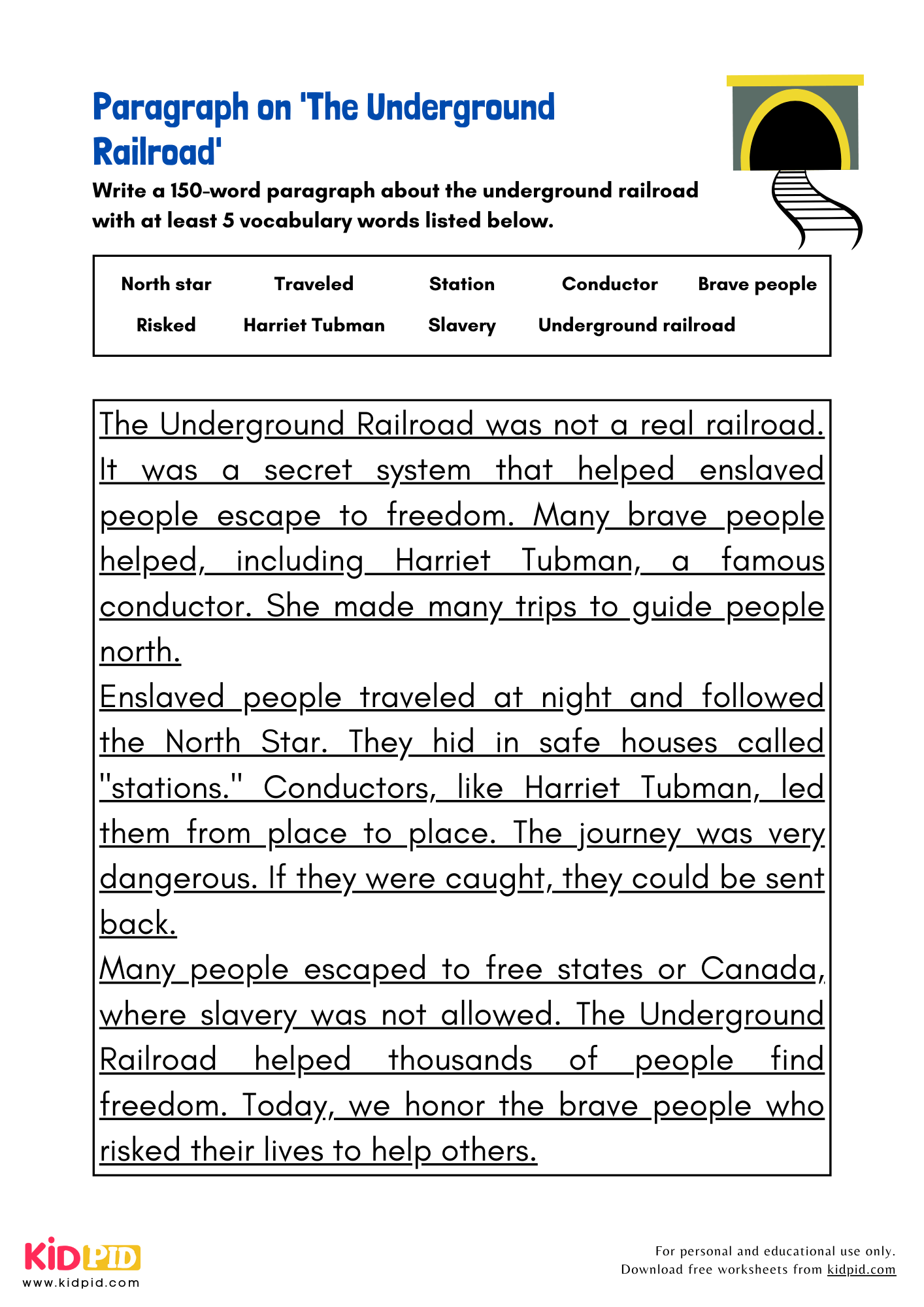Paragraph On The Underground Railroad Kidpid