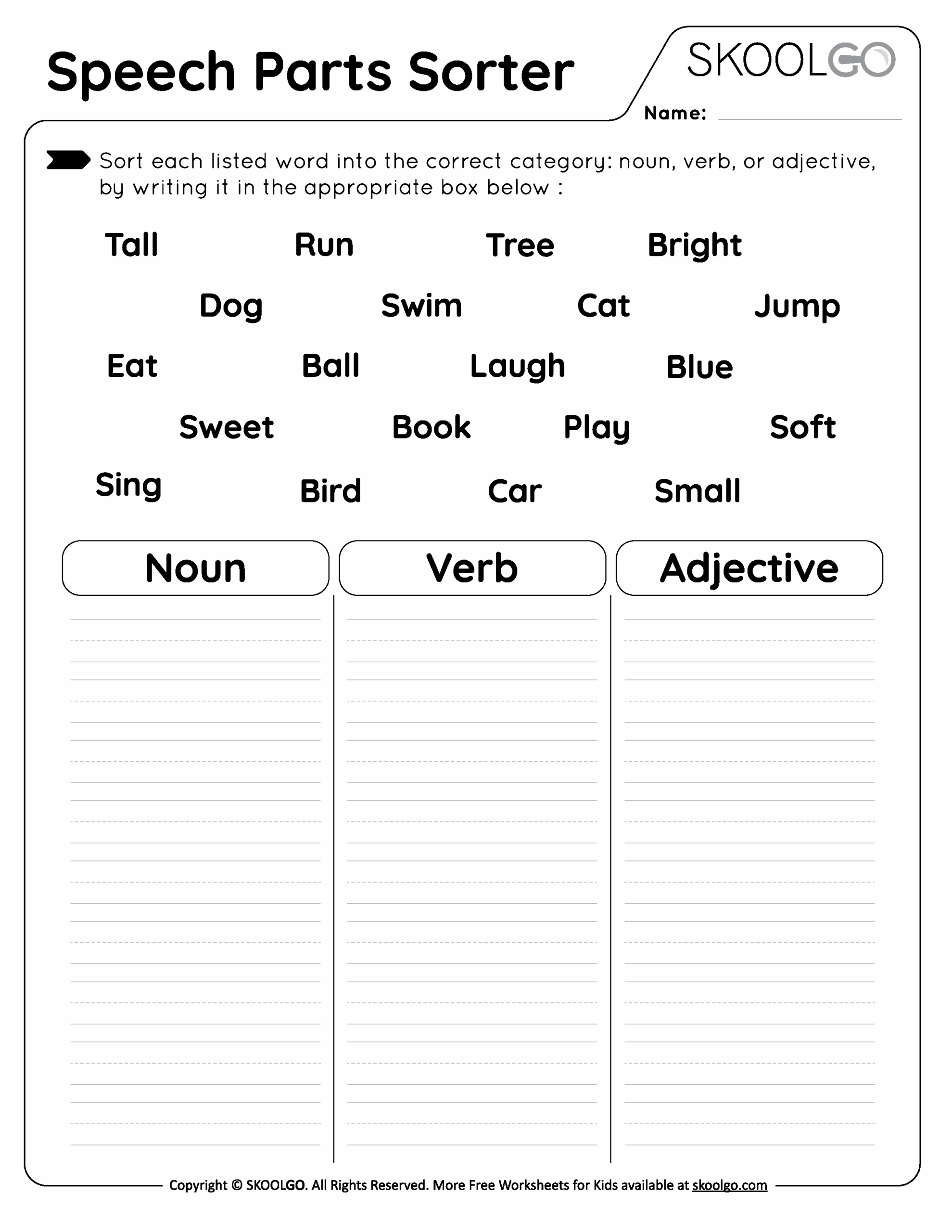 Parts Of Speech Worksheets Worksheets Library