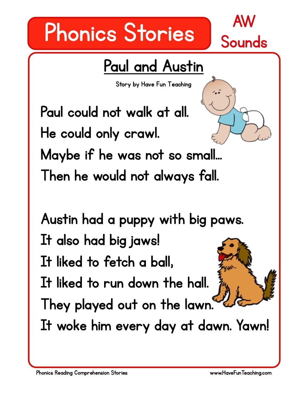 Paul And Austin Phonics Reading Comprehension Story Worksheet AW 