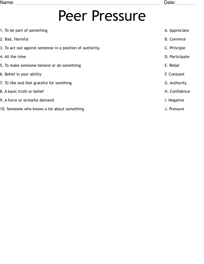 Peer Pressure Worksheet WordMint Peer Pressure Worksheet WordMint