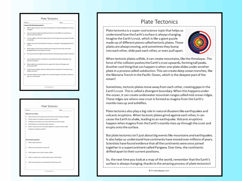 Plate Tectonics Reading Comprehension Worksheet - Free Printable Worksheets