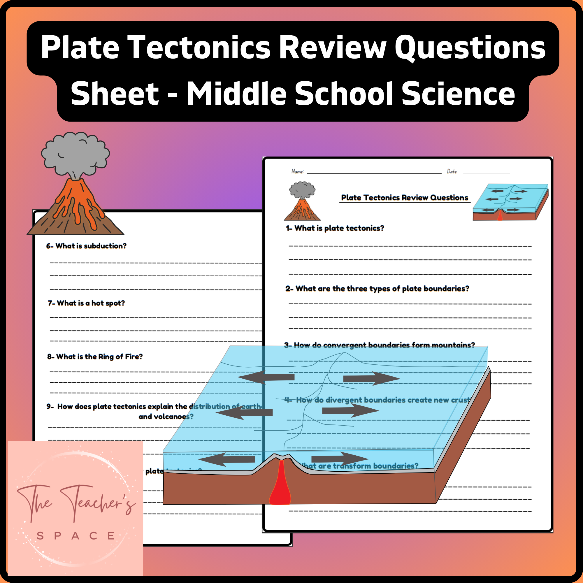 Plate Tectonics Review Questions Sheet Middle School Science Plate Tectonics Review Questions Sheet Middle School Science