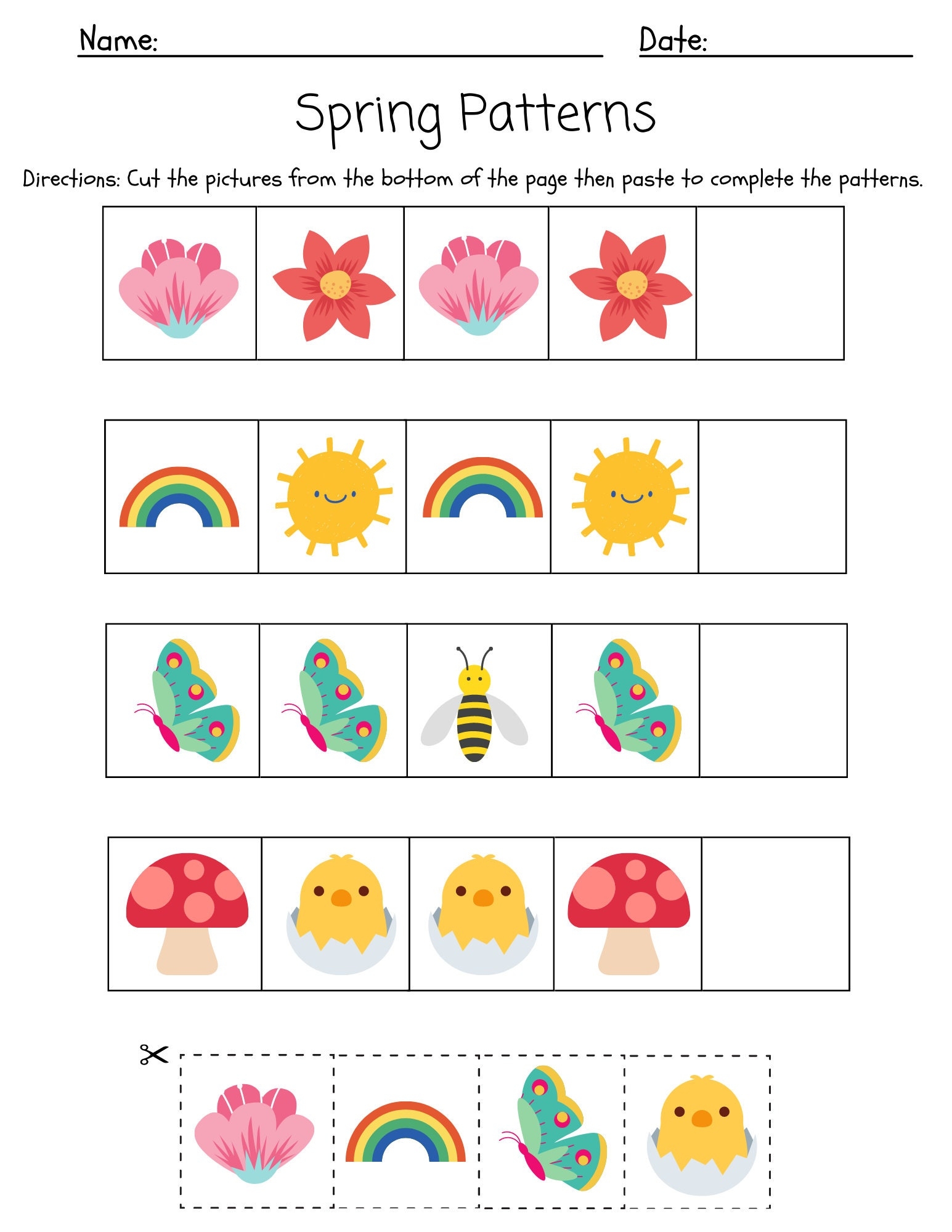Preschool Spring Pattern Worksheet