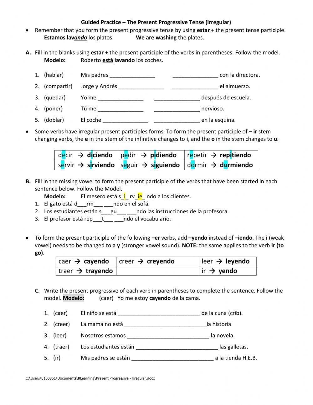 Present Progressive Irregular Guided Practice Worksheet Live Present Progressive Irregular Guided Practice Worksheet Live