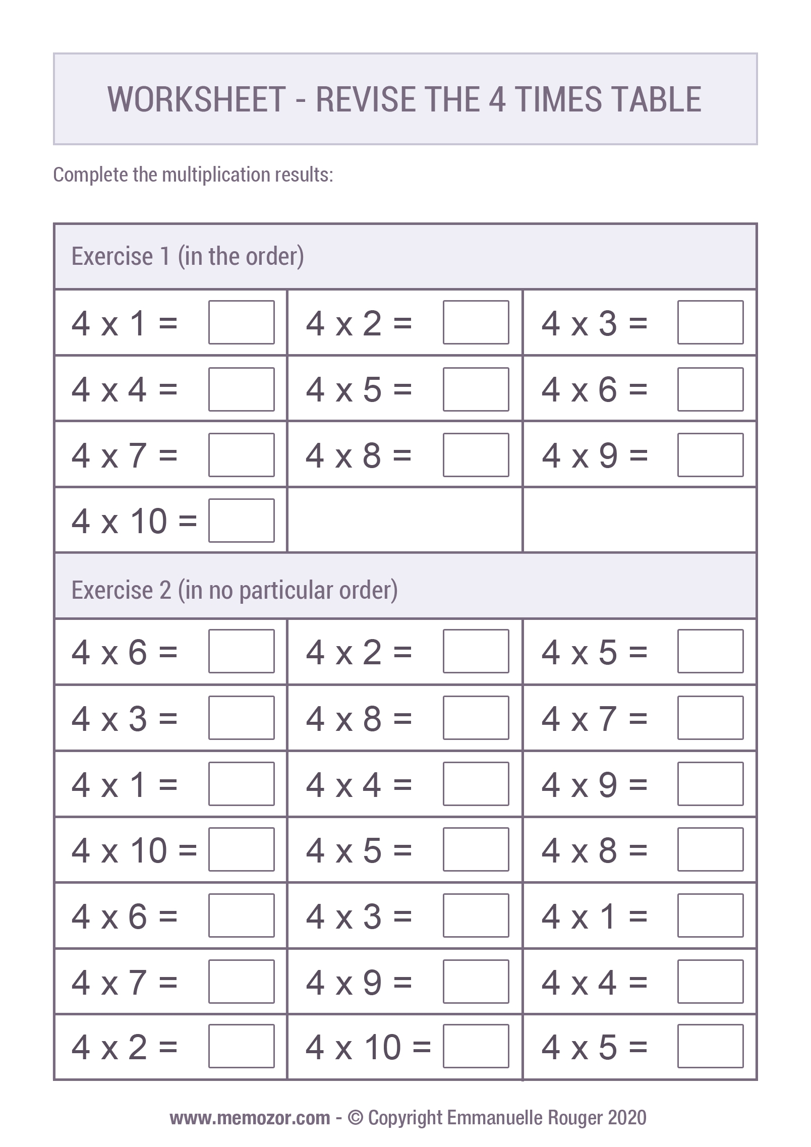 Pretty 4 Times Table Chart Print For Free many Colors Memozor Worksheets Library