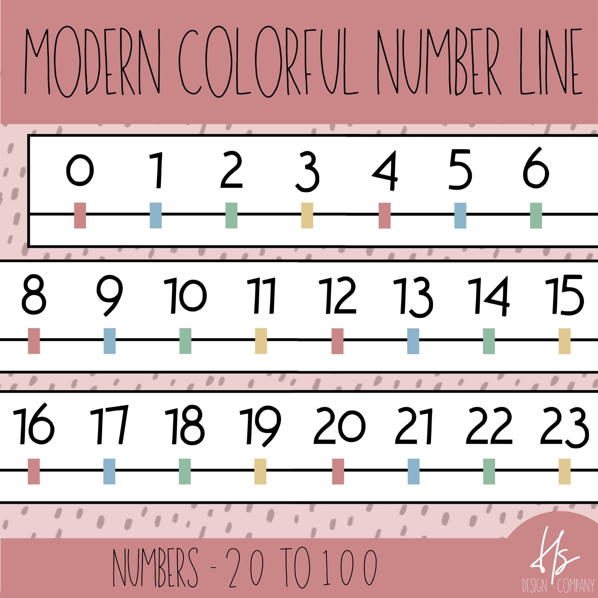PRINTABLE Modern Colorful Number Line Classroom Posters 