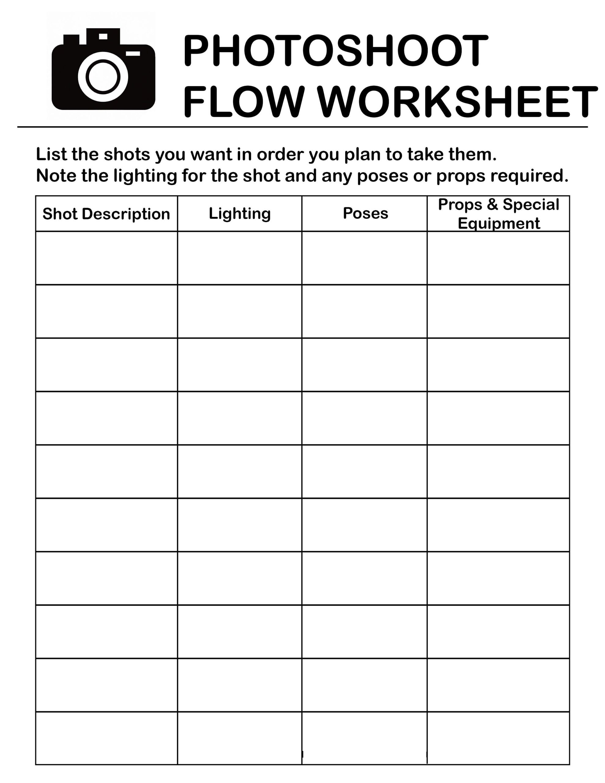 Printable Photoshoot Planner Photography Worksheet Photo Session Checklist For Photographers Etsy