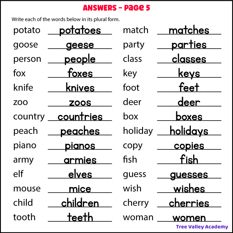 Printable Plural Nouns Worksheets For Kids Tree Valley Academy 
