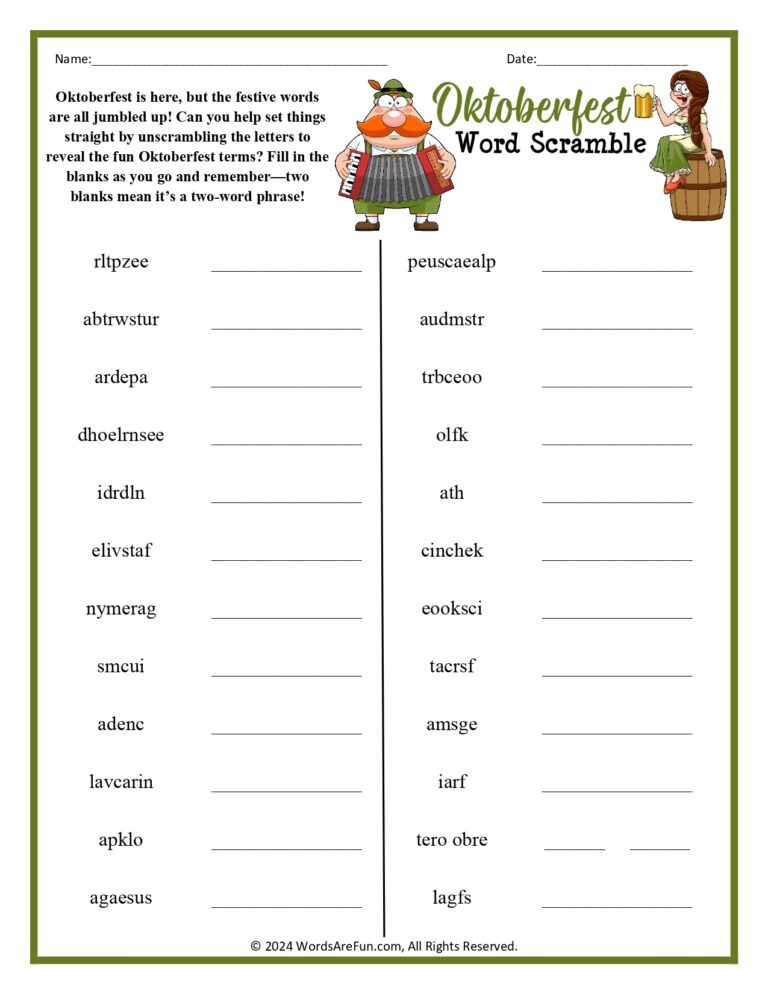 Printable Word Scrambles For Adults