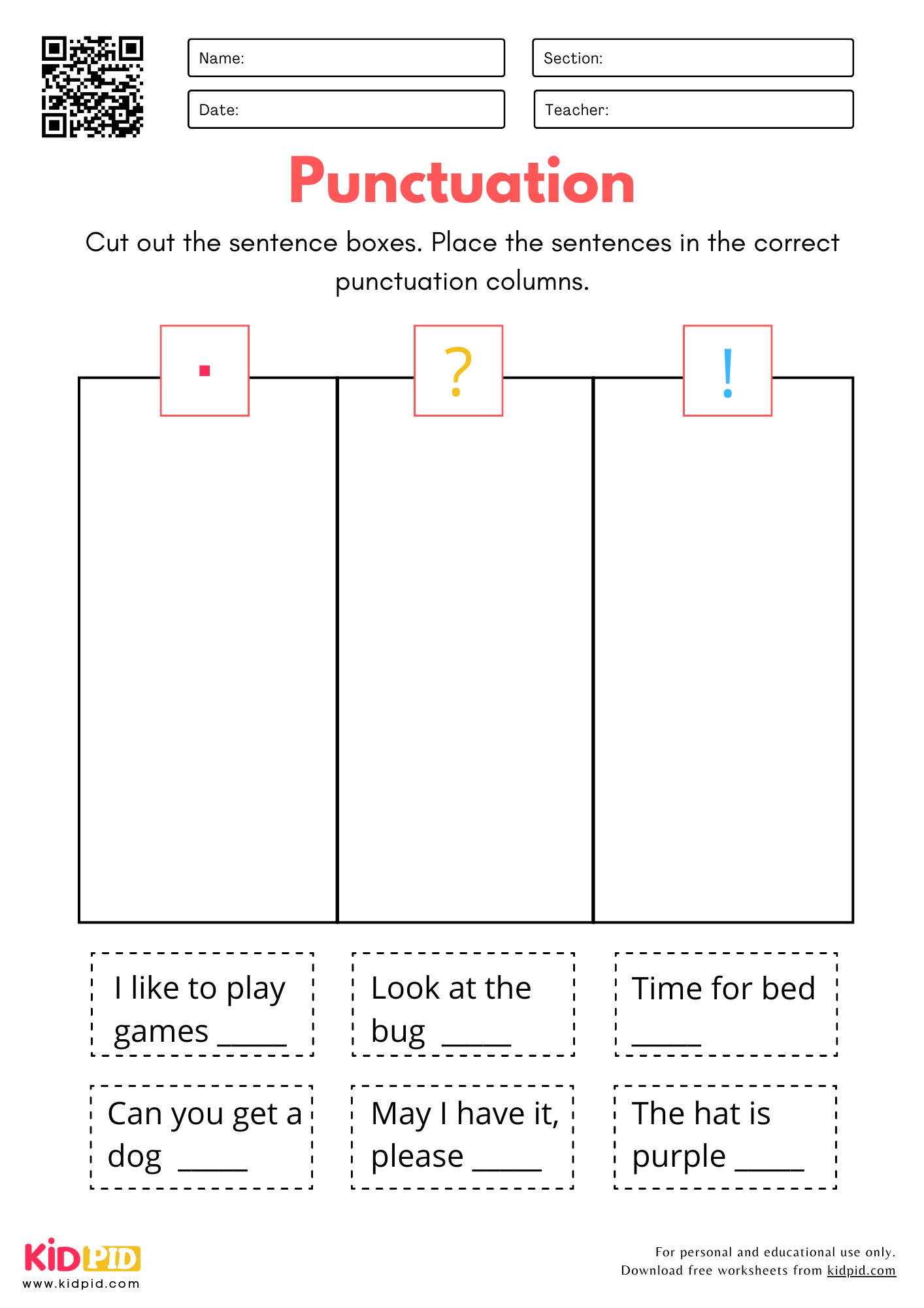 Punctuating End Of Sentences Practice Worksheet For Kindergarten Kidpid