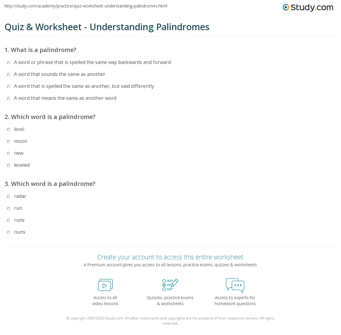 Quiz U0026 Worksheet Understanding Palindromes Study