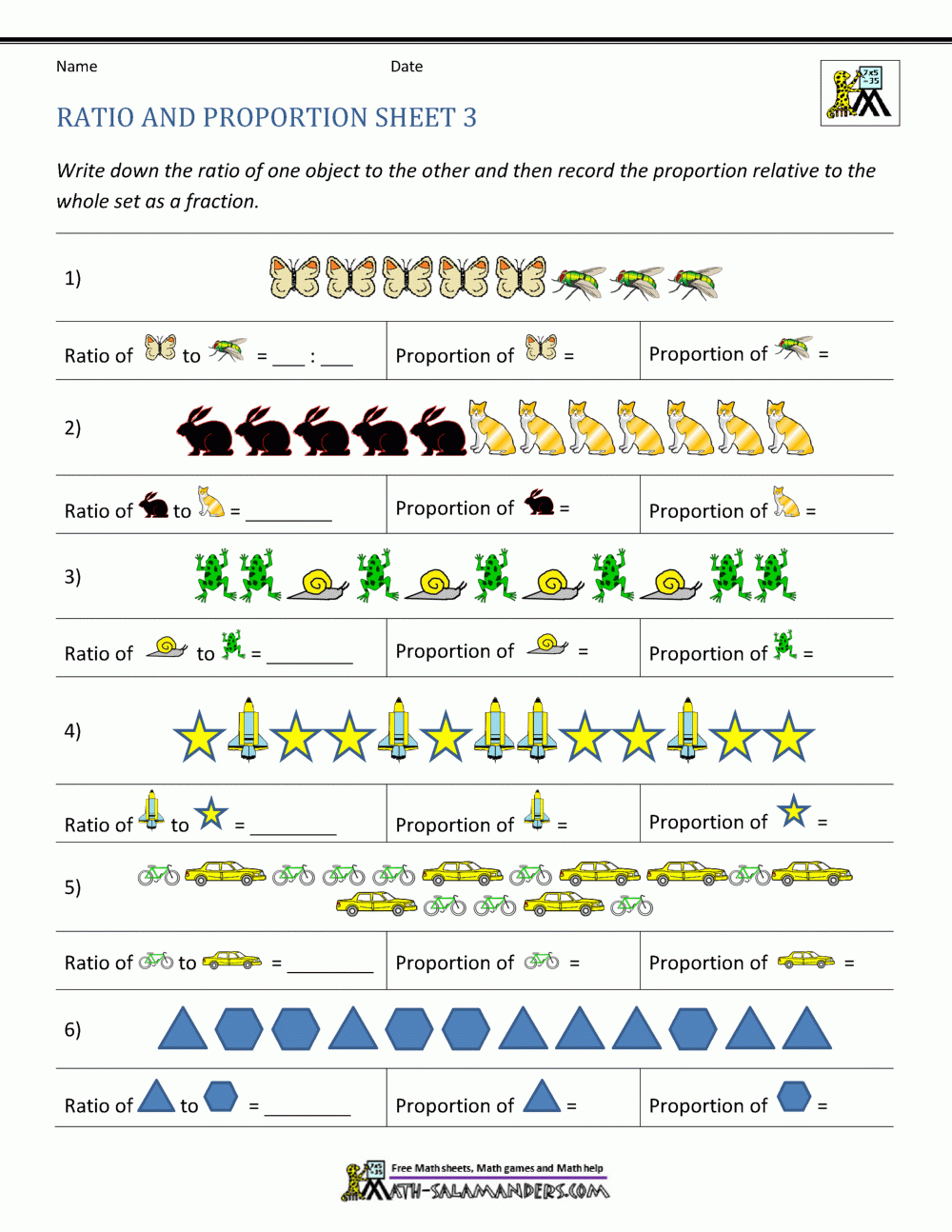 Free Printable 6th Grade Ratio Worksheets