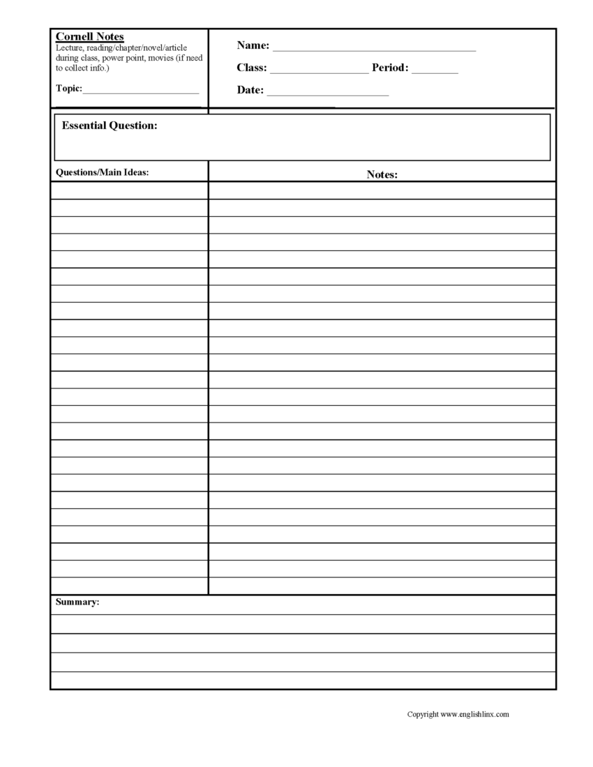 Reading Comprehension Worksheets Cornell Notes Comprehension