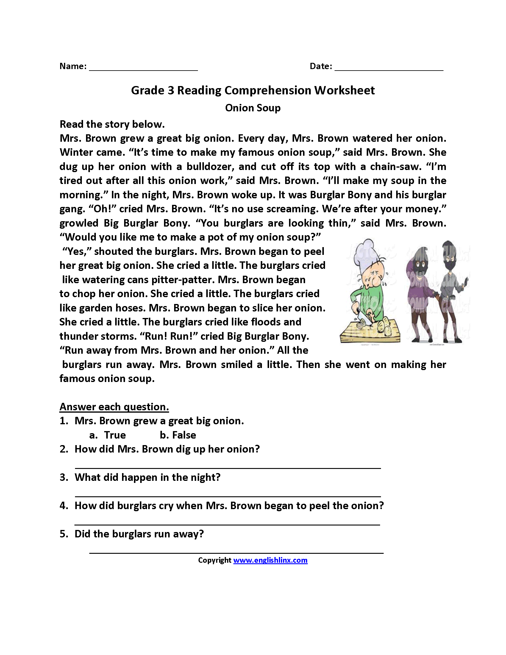 Reading Comprehension Worksheets Grade 3