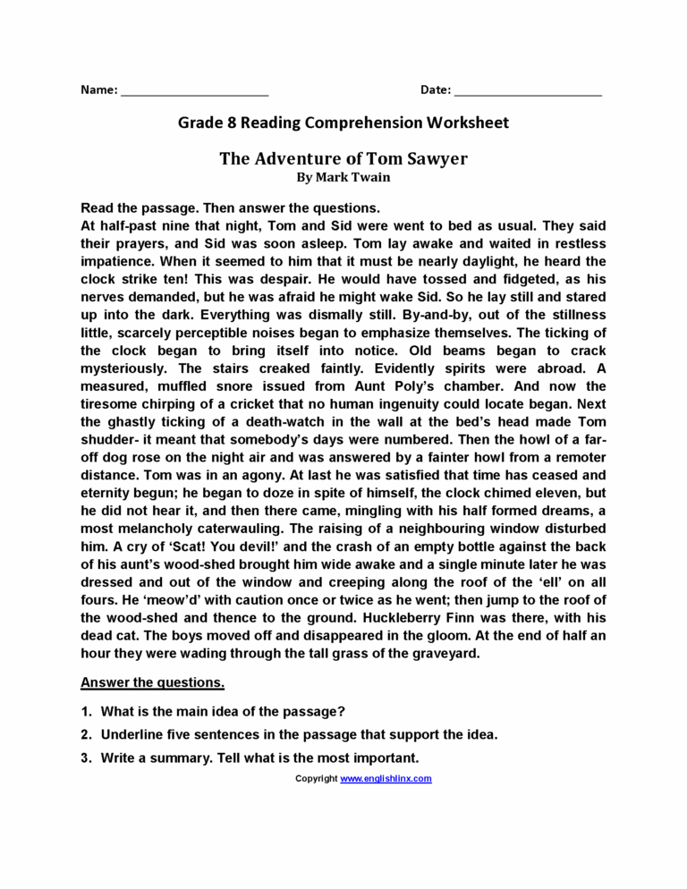 Reading Worksheets Eighth Grade Reading Worksheets