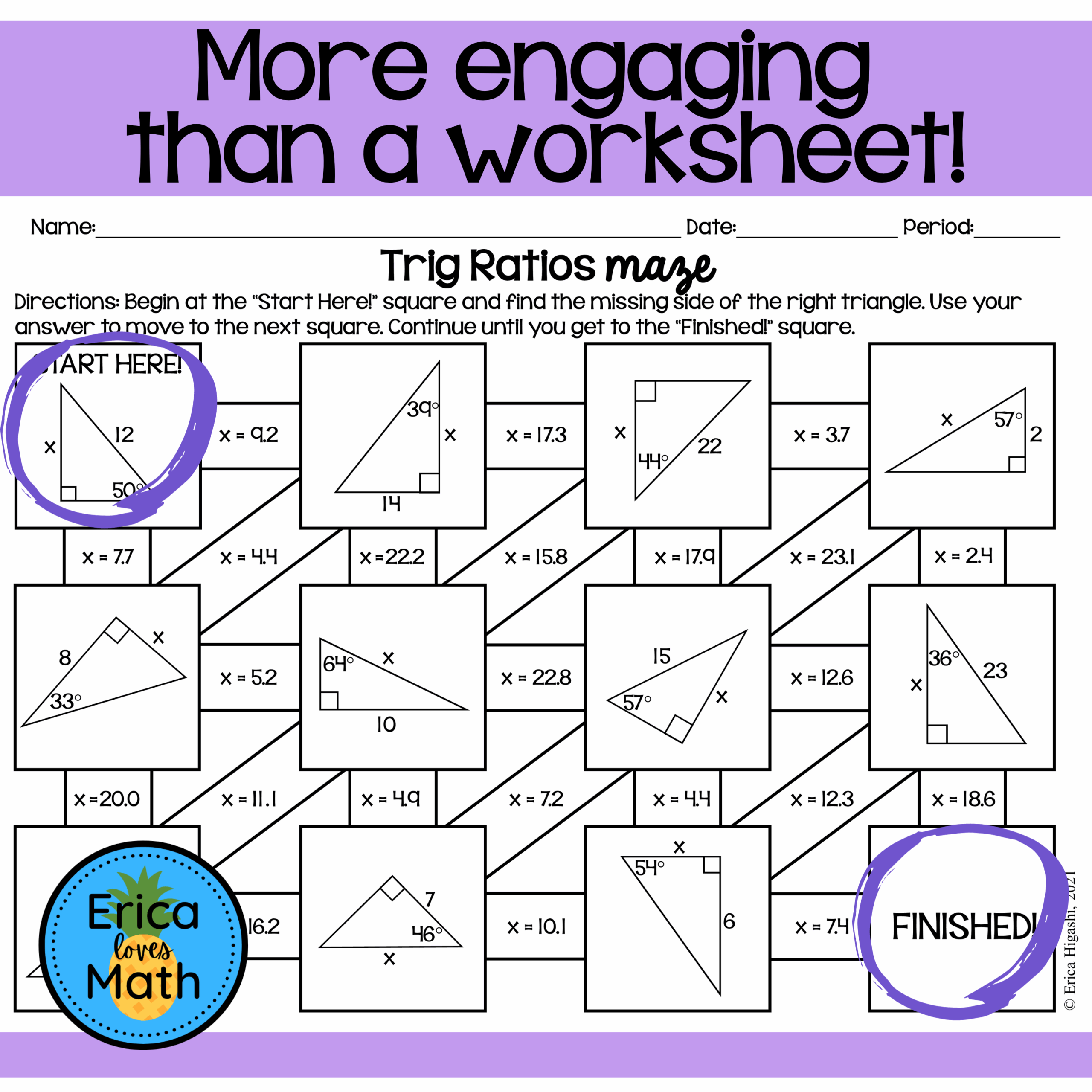 Right Triangle Trig Ratios Activity Maze Made By Teachers