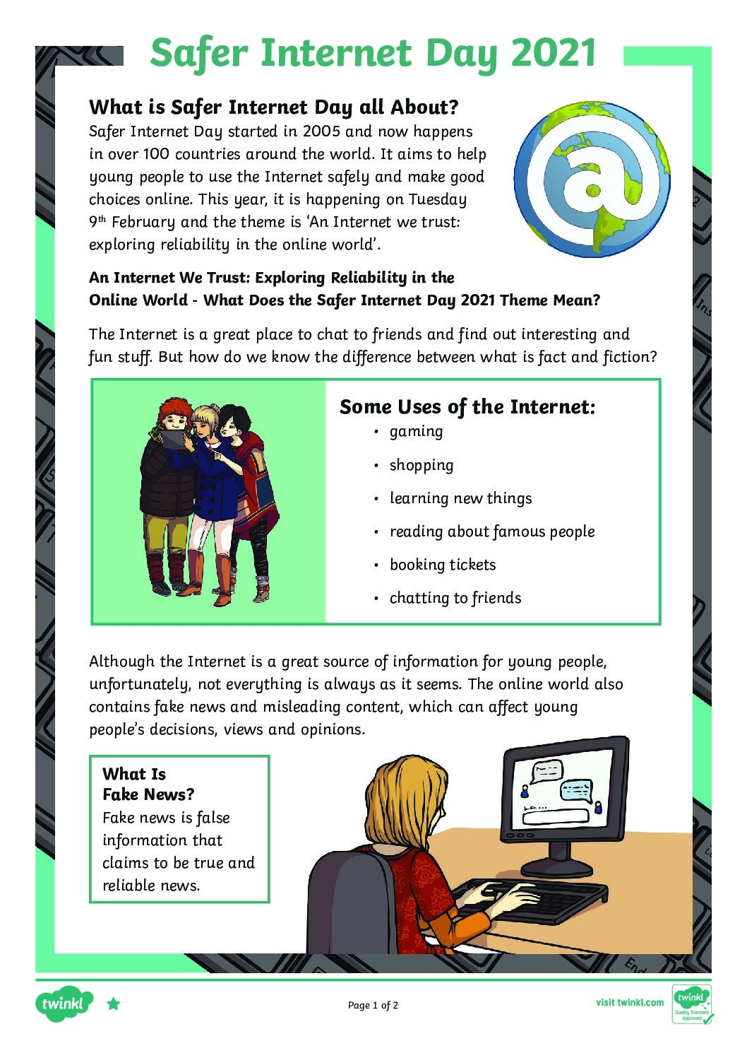 Safer Internet Day 2021 Reading Comprehension Activity St 