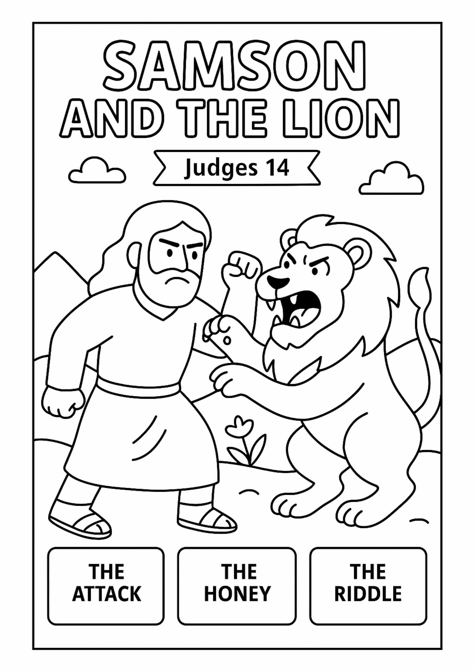 Samson And The Lion Coloring Page Free Judges 14 Printable For 