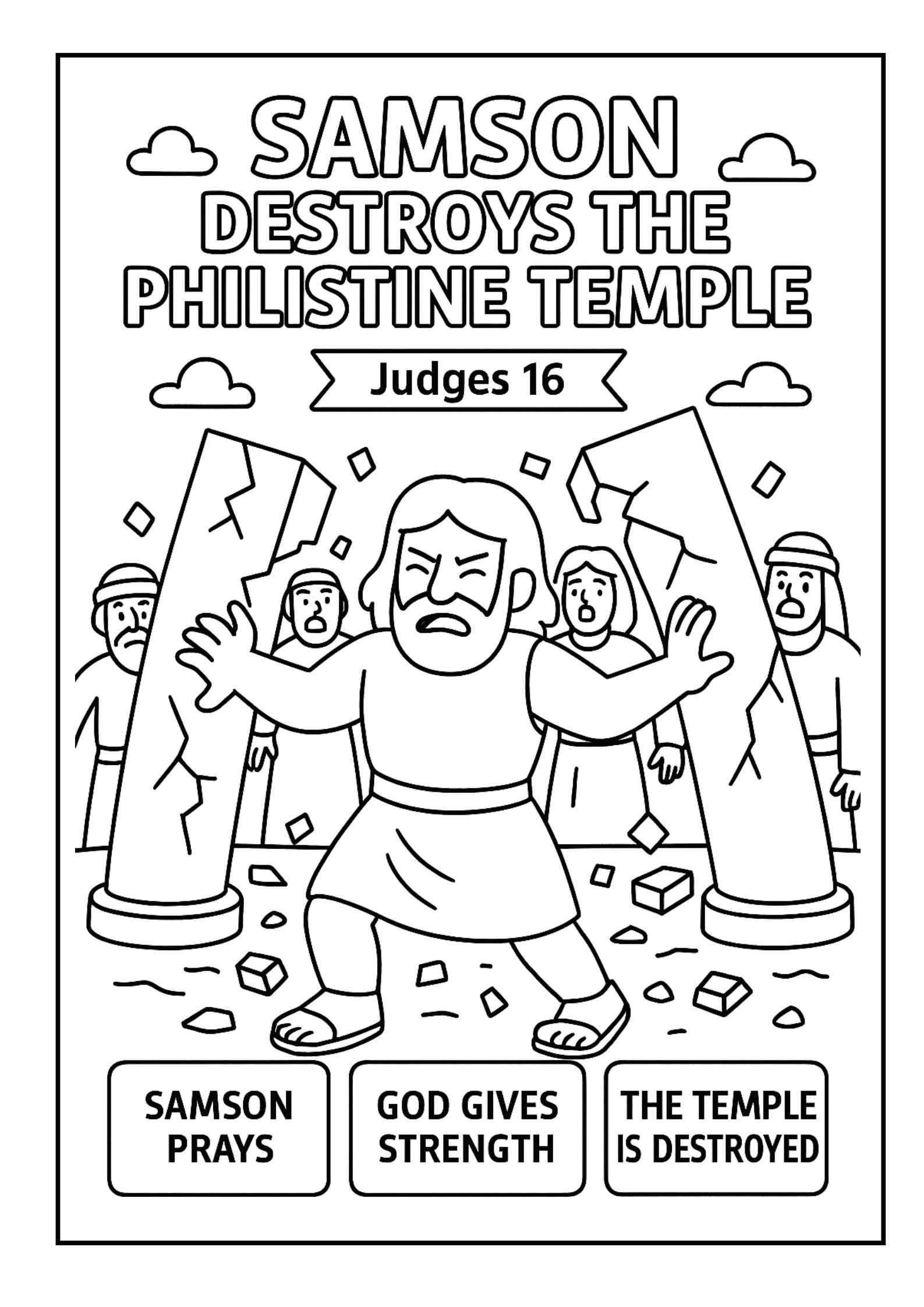 Samson Destroys The Philistine Temple Free Judges 16 Coloring 