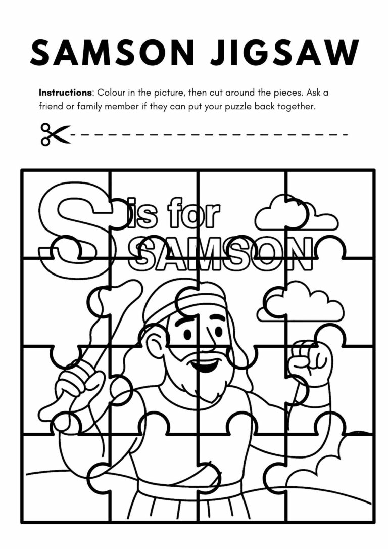 Samson Themed Cut And Color Puzzle Free Bible Printable For Kids 