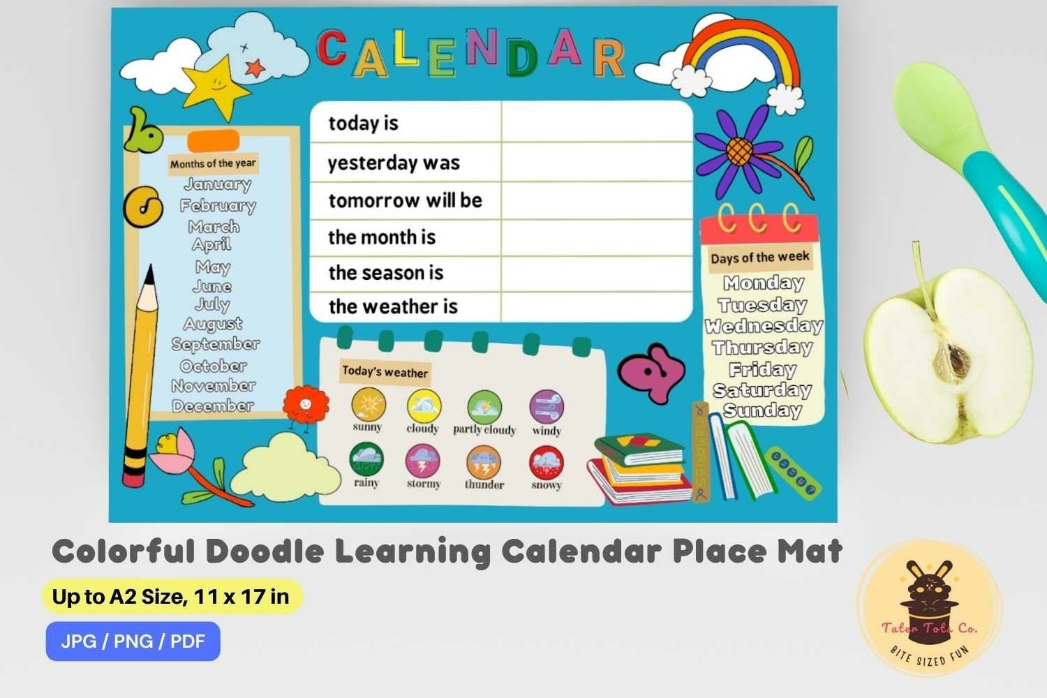 School Bus Learning Calendar Kids Placemats Preschool