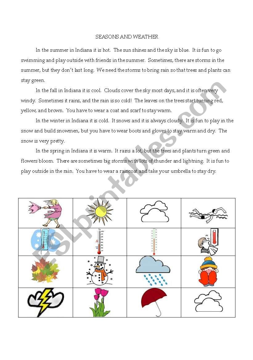 Seasons And Weather Reading Comprehension ESL Worksheet By